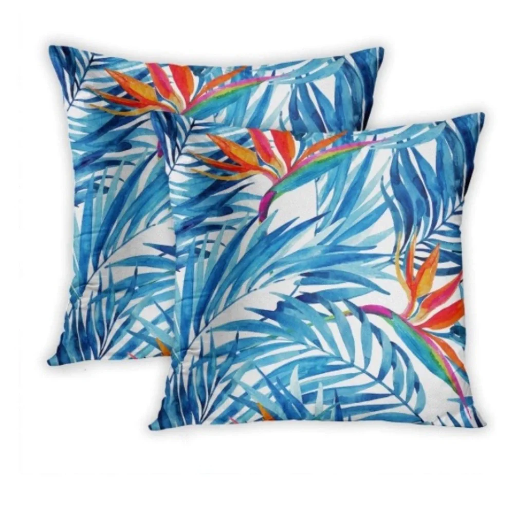 Luxury Home | Coastal Chic 🌴 Tropical Blue Watercolor Palm Print Pillow Covers